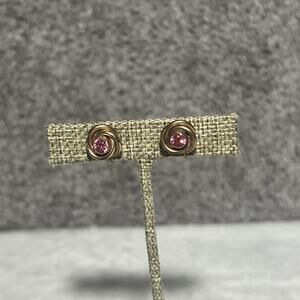 Vintage Coro Pink Rhinestone Love Knot Earrings Gold Tone Screw Back